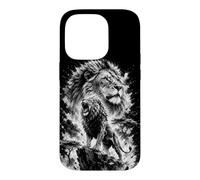 Custodia per iPhone 14 Pro Leone rudente come ritratto in stile disegno nero bianco