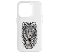 Custodia per iPhone 14 Pro Leopard Jungle Sketch dettagliata Wildlife Line Art