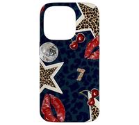 Custodia per iPhone 14 Pro Leopard Stars Cherry Kiss Disco Ball Y2K nero stampa ghepardo