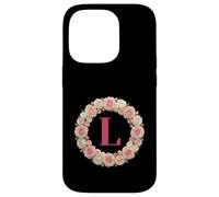 Custodia per iPhone 14 Pro Letter H Floral Monogram Initial Name Pink White Flower