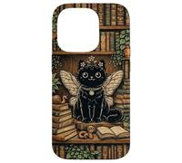 Custodia per iPhone 14 Pro Libreria Scaffale Bookworm Gatto Nero Vintage Libri Piante Biblioteca