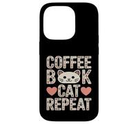 Custodia per iPhone 14 Pro Libro del caffè Cat Repeat Cute Cozy Cat Lover
