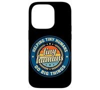 Custodia per iPhone 14 Pro Logo vintage con scritta "Helping Tiny Humans Do Big Things Teacher"