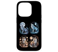 Custodia per iPhone 14 Pro Lupi mistici Ululando Luna Divertente Fantasy Wildlife