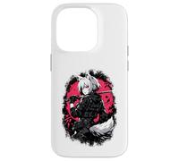 Custodia per iPhone 14 Pro Lupo Anime Girl Samurai Katana Rosa Nero Design Estetico