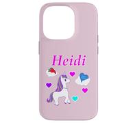 Custodia per iPhone 14 Pro Maglietta per compleanno con unicorno e nome Heidi, personalizzabile