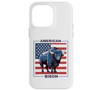 Custodia per iPhone 14 Pro Max American Bisonte Patriottico USA Bandiera Big Game Hunter Fluffy Mucca