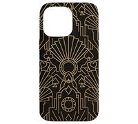 Custodia per iPhone 14 Pro Max Art Deco Yellow Line Allover Design | Geometrico di lusso nero
