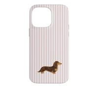 Custodia per iPhone 14 Pro Max Bassotto a pelo lungo marrone e crema a righe rosa