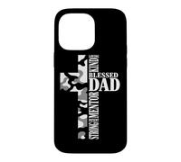 Custodia per iPhone 14 Pro Max Beato Papà Forte Fede Camo Croce Paternità Cristiana