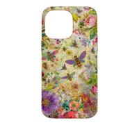 Custodia per iPhone 14 Pro Max Bees Boho Wildflowers foglie e vetro colorato floreale