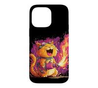 Custodia per iPhone 14 Pro Max Bel gatto fiamme colori con lanciafiamme per ragazzi e ragazze