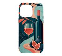 Custodia per iPhone 14 Pro Max Bicchiere di vino accanto a una bottiglia senza etichetta e fichi
