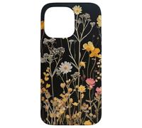 Custodia per iPhone 14 Pro Max Black Boho Aesthetic Mixed Flowers Pressed Flower