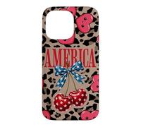 Custodia per iPhone 14 Pro Max Brown Cheetah America Girls Leopard Print Cherry E Bow