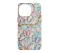 Custodia per iPhone 14 Pro Max Butterfly Pink White Blue Stained Art Stain Butterflies