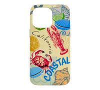 Custodia per iPhone 14 Pro Max California Coastal Seafood Collage Retro Beach Food Art