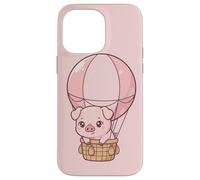 Custodia per iPhone 14 Pro Max Carino maiale volante in mongolfiera rosa