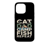 Custodia per iPhone 14 Pro Max Cat Dad Camp Fish Repeat divertente scena di campeggio