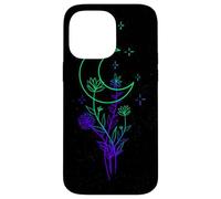 Custodia per iPhone 14 Pro Max Celeste Fiore Luna Line Art Vibrante Strega Estetica