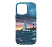 Custodia per iPhone 14 Pro Max Coastal Lighthouse Sailboat Ocean Sunset Scenic Artwork