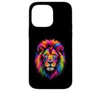 Custodia per iPhone 14 Pro Max Colorato Arcobaleno Leone Viso Ritratto Maestoso Animale