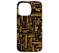 Custodia per iPhone 14 Pro Max Corna vintage in ottone suonatore strumenti musicali modello Royal