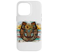 Custodia per iPhone 14 Pro Max Country Boho Western Bull Decor For Women Cute Horseshoe