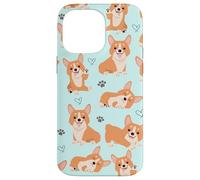 Custodia per iPhone 14 Pro Max Cute Corgi Dog with Paws Lover in Aqua Turquoise Pattern