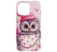 Custodia per iPhone 14 Pro Max Cute Owl Baby In Valentines Basket Pink Heart Pattern