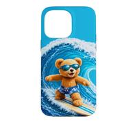 Custodia per iPhone 14 Pro Max Cute Teddy Bear Cavalcando le Onde Tavola Surf Forme Mania