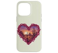 Custodia per iPhone 14 Pro Max Desert Heart Cactus Tramonto Southwest Romance Wall Art