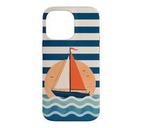 Custodia per iPhone 14 Pro Max Design a strisce nautiche in barca a vela verso il tramonto