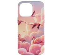 Custodia per iPhone 14 Pro Max Design con fenicottero rosa con nuvole, cielo e uccellino