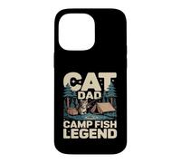 Custodia per iPhone 14 Pro Max Divertente scena da campeggio di Cat Dad Camp Fish Legend