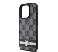 Custodia in pelle DKNY per iPhone 14 Pro Max con motivo a scacchi, nera
