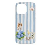 Custodia per iPhone 14 Pro Max Estetica Cottagecore Cavalier Ortensia A Righe Blu