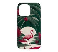 Custodia per iPhone 14 Pro Max Fenicottero che cammina sotto le palme ad arco