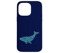 Custodia per iPhone 14 Pro Max Floral Whale Blue Humpback Botanical Flowers Ocean Nature