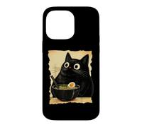 Custodia per iPhone 14 Pro Max Funny Black Fat Cat Eating Ramen Japanese Kawaii Anime