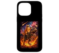Custodia per iPhone 14 Pro Max Funny Coffee Orange Cat Riding T-Rex in Cosmic Galaxy UFO