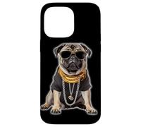 Custodia per iPhone 14 Pro Max Gangster Pug Hip Hop Cane con occhiali da sole e catena d'oro