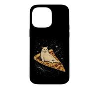Custodia per iPhone 14 Pro Max Gatto che cavalca una fetta di pizza ai peperoni attraverso Galaxy Funny Space