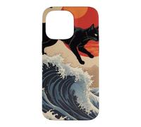 Custodia per iPhone 14 Pro Max Gatto giapponese che cammina sopra la grande onda Hokusai