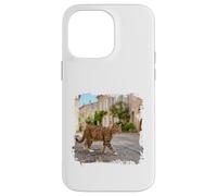Custodia per iPhone 14 Pro Max Gatto soriano che cammina tranquilla scena di strada europea