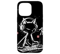 Custodia per iPhone 14 Pro Max Giradischi in vinile vintage calligrafico DJ Cat arte giapponese