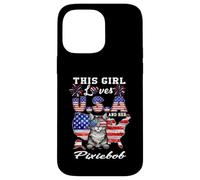 Custodia per iPhone 14 Pro Max Girl Loves USA and Her Pixiebob Cat 4th of July Patriotic