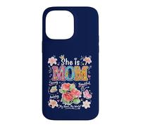 Custodia per iPhone 14 Pro Max Grafica floreale con scritta in inglese "She Is Mom Cute Mama Mother's Day"
