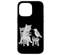 Custodia per iPhone 14 Pro Max Grafico circolare vintage con incisione di gatto corvo caffè tè amici