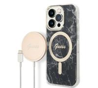 Guess Custodia e caricabatteria GUBPP14XHMEACSK per iPhone 14 Pro Max 6,7" marmo MagSafe Nero